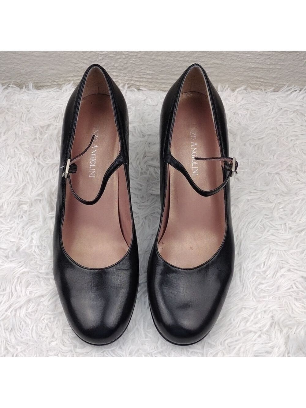 Enzo Angiolini Black Leather Upper Round Toe Mid Heel Buckled Mary Jane Shoe - Picture 2 of 16